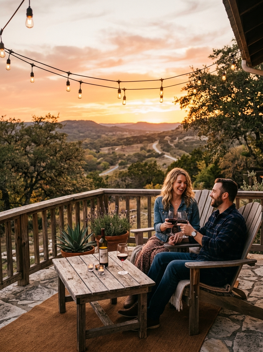 Hill Country outdoor living at sunset